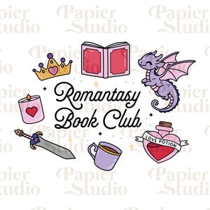 ROMANTASY Book Club PNG SVG, clipart trendy e carine sui libri, design per adesivi, segnalibri, magliette e tazze, file di taglio per uso commerciale estetico