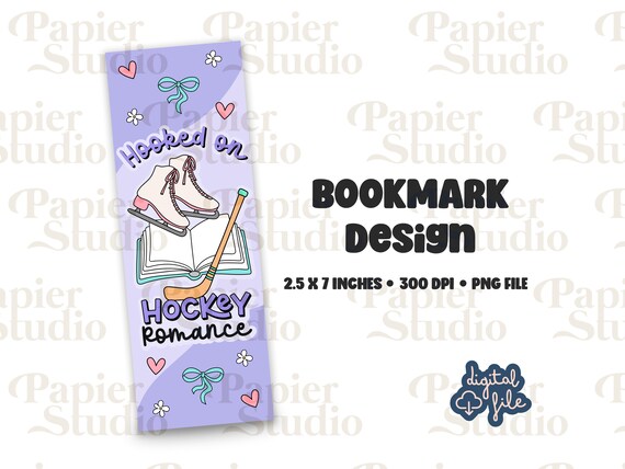 Hooked on Hockey ROMANCE Bookmark Design, PNG File, Aesthetic printed bookmark, Cute Book mark, Printable bookmark for Commercial use