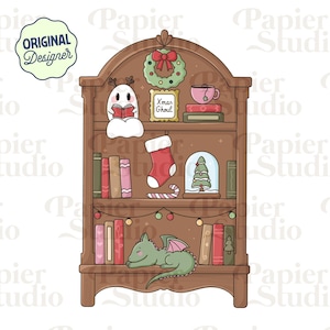 Weihnachtsgeist lesen Bücherregal PNG SVG, niedliche Bücherwurm Weihnachtscliparts, Winter-Designs für Aufkleber, kommerzielle Nutzung, Winter Weihnachten Png