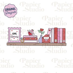 ROMANCE Bookshelf PNG SVG, słodkie modne cliparty książkowe, projekt naklejki Kindle, plik do cięcia komercyjnego użytku Booklover, projekt miłośników książek romansowych