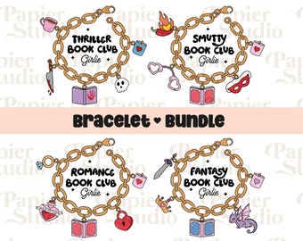 BOOKISH Bracelet Bundle PNG SVG, Trendy Cute Bookish Clipart, Design for Stickers, Bookmarks, Shirts, Cups, Mug & Keychains, Commercial Use