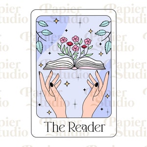 Läsaren PNG SVG, design för tarotkort, klistermärken, Libbey-mugg, tygväskor, bokmal, söt klistermärkesdesign, boklig png, bokklubb