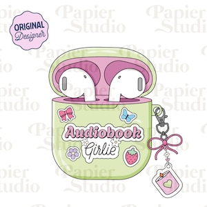 AUDIOBOOK Girlie PNG SVG, Bookish png, Bookish clipart, Designs for Stickers, Bookmarks, Commercial Use, Trendy Aesthetic for Book Lovers