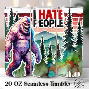 Bigfoot Nahtloser Becher Camper Becher Sublimation Camping Tumbler Designs Mountain Escape Tumble PNG, Geschenke für Camper, Digitale Dateien