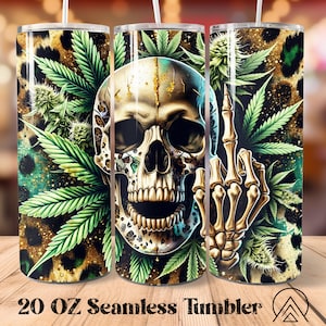 Funny Skull Weed Seamless tumbler wrap, Cannabis tumbler sublimation, Marijuana tumbler designs, Skull Leopard tumbler PNG, Digital files