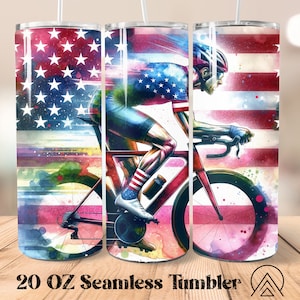 Fahrradrennen amerikanische Flagge Nahtloser Becher Radrennen Becher Sublimation Vaterländische Becher Designs, Geschenke für Radfahrer, digitale Dateien
