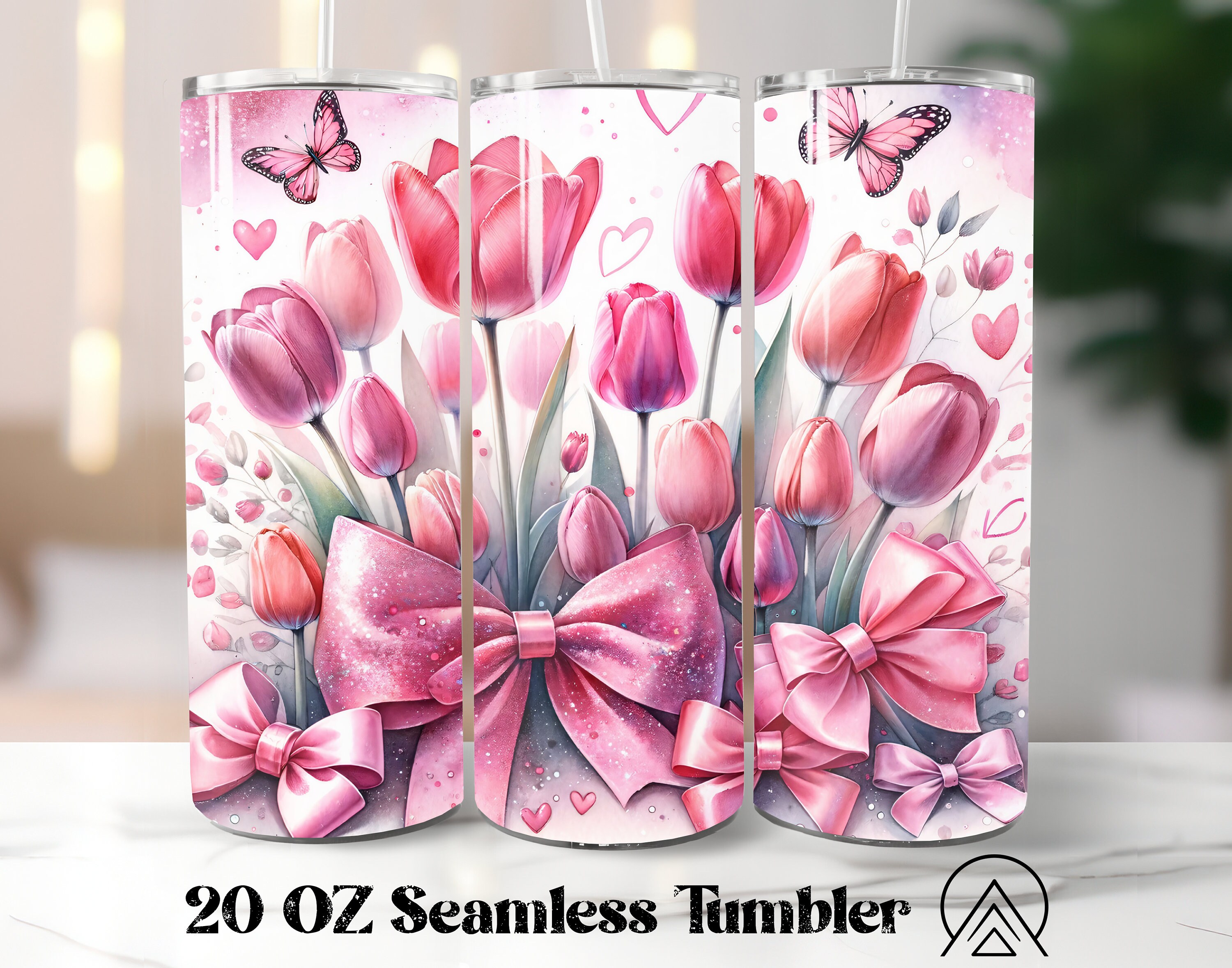 Tulips Bow Seamless tumbler wrap Coquette tumbler sublimation Spring flowers tumbler designs Tulip Tumbler PNG, Gifts for her, Digital files