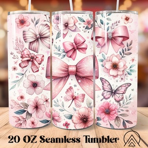 Bogen Blume Nahtlose Tumbler Wrap Bogen Kokette Tumbler Sublimation Band Tumbler Designs Girly Tumble PNG, Geschenke für Sie, Digitale Dateien