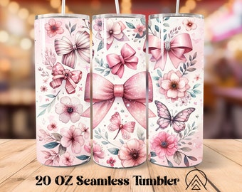 Bow Flower Seamless Tumbler Wrap Bow Coquette Tumbler Sublimation Ribbon Tumbler Designs Girly Tumbler PNG, Gifts for Her, Digital files