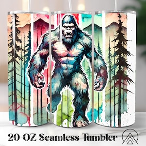 Bigfoot Nahtloser Becher Camper Becher Sublimation Camping Tumbler Designs Mountain Escape Tumble PNG, Geschenke für Camper, Digitale Dateien
