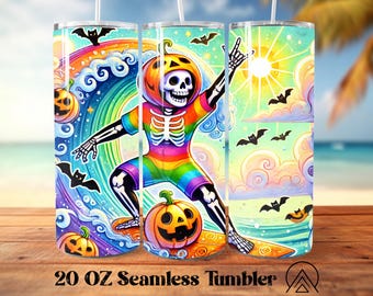 Summerween Seamless tumbler wrap Halloween tumbler designs Spooky Summer tumbler PNG Skeleton Summer Tumbler, Gifts for her, Digital files
