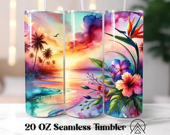Beach Summer Seamless tumbler wrap Summer tumbler sublimation Tropical tumbler designs Summer Vibes Tumbler PNG, Gifts for her, Digital file
