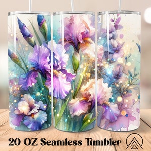 Iris Flower Seamless tumbler wrap Sublimation de tumbler de fleurs Spring Flower tumbler designs Florals Tumbler PNG, Cadeaux pour elle, Fichier numérique