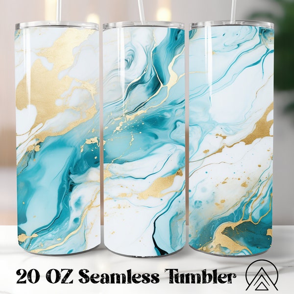 Turquoise gold marble 20oz Sublimation tumbler designs Alcohol Ink Straight & Tapered tumbler wrap