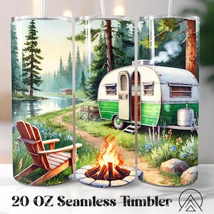 Gobelet de camping sans couture Gobelet de camping-car Sublimation Adventure Tumbler Designs Camp More Worry Less Tumbler, Cadeaux pour campeur, Fichiers numériques