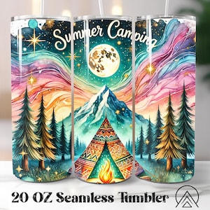 Gobelet de camping sans couture Gobelet de camping-car Sublimation Adventure Tumbler Designs Camp More Worry Less Tumbler, Cadeaux pour campeur, Fichiers numériques