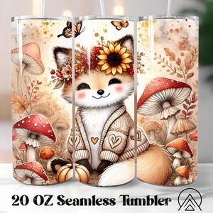 Fox fall Seamless tumbler wrap Fox Autumn tumbler sublimation Fox Mushroom tumbler designs Autumn tumbler PNG, Gifts for her, Digital files