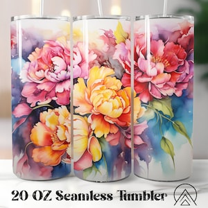 Peony Alcohol ink 20oz Sublimation tumbler designs Flower Straight & Tapered tumbler wrap files
