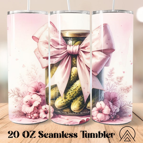 Coquette Pickle Seamless Tumbler Wrap Pink Bow Pickle Tumbler Sublimation Coquette Tumbler Designs Girly Tumbler PNG, Digital files