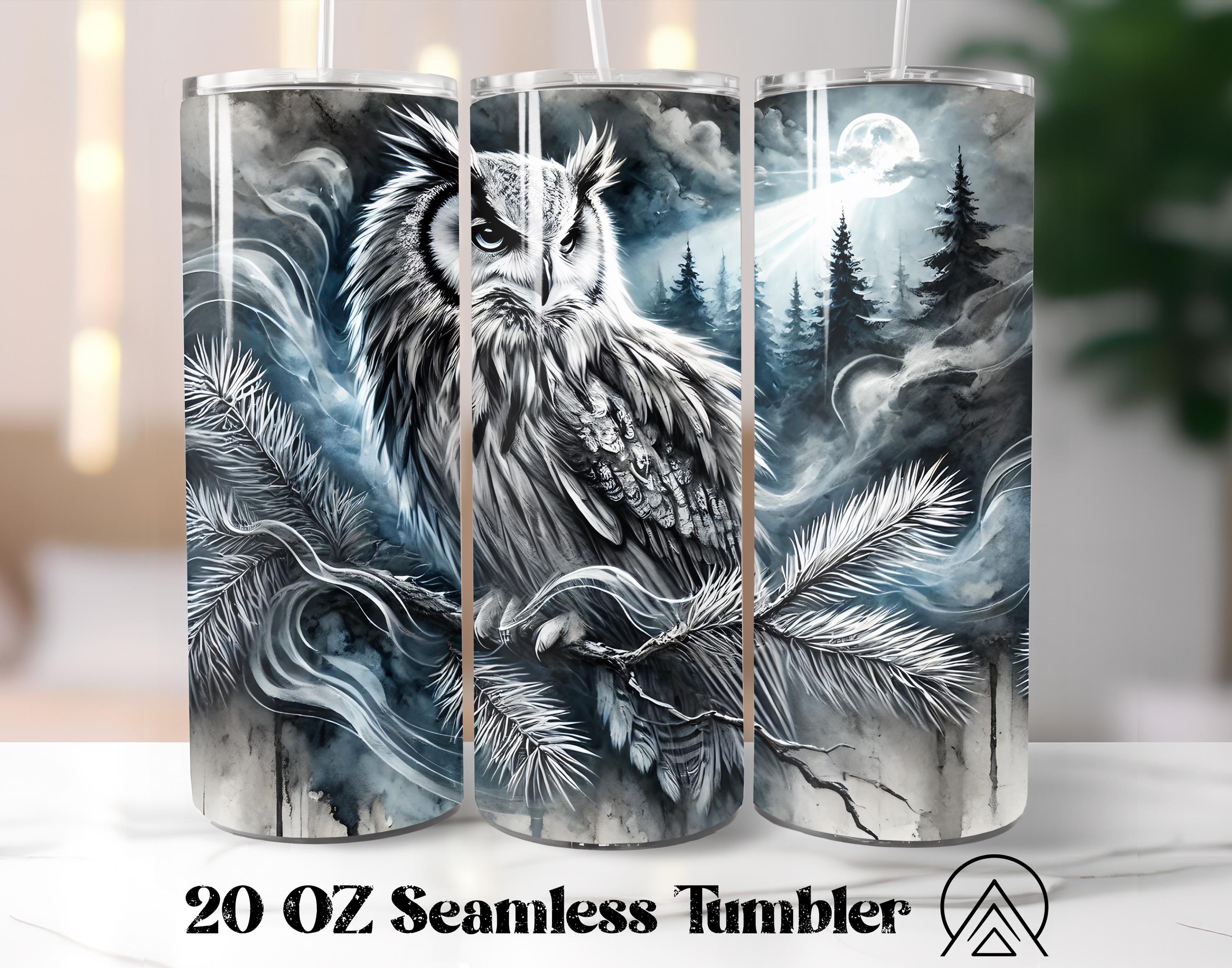 Night Owl Seamless Tumbler Wrap Owl Tumbler Sublimation Wild Animal Tumbler Designs Owl Tumbler, Gif