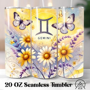 Gemini Flower Seamless Tumbler Wrap Gemini Sternzeichen Tumbler PNG Sternzeichen Tumbler Designs Gemini Floral Tumbler, Geschenke für sie, Digitale Dateien