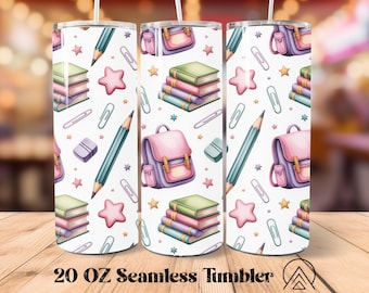 Cute School Themed Seamless Tumbler Wrap Teacher Tumbler Sublimation Back to school Tumbler Designs, Gifts for Teacher, Digital files