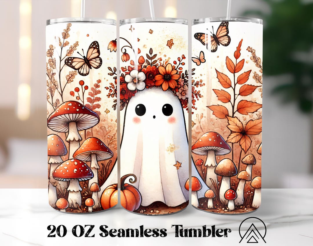 Cute Ghost Fall Seamless Tumbler Wrap Png Halloween Tumbler Sublimation ...