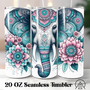 Emballage de gobelet sans couture éléphant mandala Sublimation gobelet éléphant Gobelet mandala designs Fleur gobelet PNG, Cadeaux pour elle et Fichier numérique