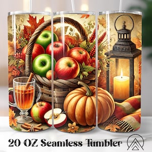 Apple Harvest Seamless tumbler wrap Fall tumbler sublimation cozy autumn apple cider tumbler designs png, Gifts for her, Digital files