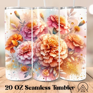 Ringelblume Nahtlose Becher wickeln Blumen Becher Sublimation Frühlingsblumen Becher Designs Florals Tumble PNG, Geschenke für sie, digitale Dateien