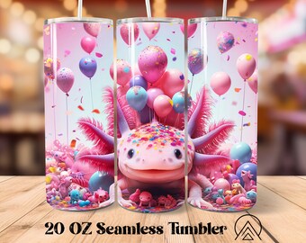 Axolotl Envoltura de vaso sin costuras, Sublimación de vaso Axolotl Balloons, Diseños de vaso Axolotl, Vaso Axolotl Balloons PNG, Archivos digitales