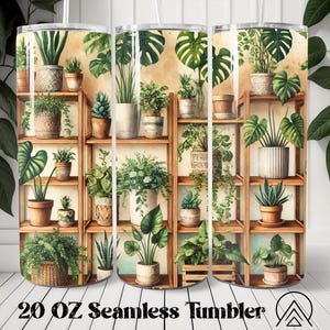 Zimmerpflanze Nahtloser Becher Pflanzenbecher Sublimation Botanische Topfpflanzen Regal Tumbler Designs, Geschenke für Pflanzenliebhaber, Digitale Dateien