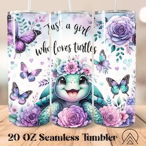 Nur ein Mädchen, das Schildkröten liebt. Nahtlose Becherverpackung. Schildkrötenbecher-Sublimation. Schildkrötenbecher-Designs, Geschenke für Schildkrötenliebhaber, digitale Dateien
