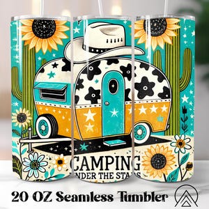 Gobelet de camping sans couture Gobelet de camping-car Sublimation Adventure Tumbler Designs Camp More Worry Less Tumbler, Cadeaux pour campeur, Fichiers numériques