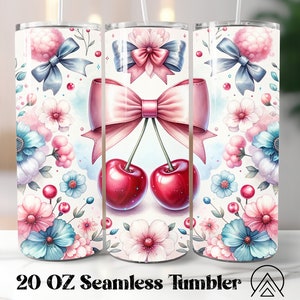 Bogen Blume Nahtlose Tumbler Wrap Bogen Kokette Tumbler Sublimation Bogen Kirsche Tumbler Designs Girly Tumble PNG, Geschenke für Sie, Digitale Dateien