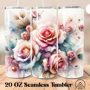 Rose Blume Nahtlose Tumbler Wrap Blume Tumbler Sublimation Frühlingsblumen Becher Designs Floral Tumble PNG, Geschenke für sie, digitale Dateien