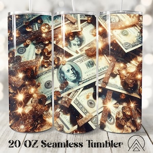 Dollarscheine Nahtloser Becher wickeln Geldbecher Sublimation Schatz Tumbler Designs Banknoten Tumble PNG, Geschenke für sie, digitale Dateien