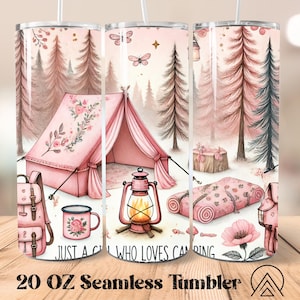Just A Girl Who Loves Camping Tumbler Camping sans couture Tumbler Camper Tumbler Wrap Adventure Tumbler PNG, Cadeaux pour camping-car, Fichiers numériques
