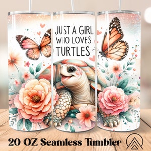 Just A Girl Who Loves Turtles Seamless Tumbler Wrap Schildkrötenbecher Sublimation Schildkröten Tumbler Designs, Geschenke für Schildkrötenliebhaber, Digitale Dateien