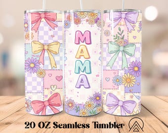 Preppy blommig mamma sömlös tumbler wrap mors dag tumbler sublimering mamma tumbler design mamma tumbler PNG, presenter till mamma, digitala filer