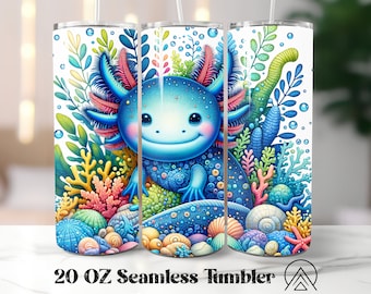 Axolotl Seamless tumbler wrap, Axolotl Underwater tumbler sublimation, Axolotl tumbler designs, Underwater tumbler PNG, Digital file
