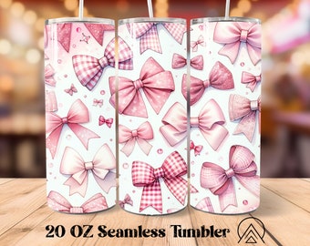 Pink Bow Seamless Tumbler Wrap Coquette Tumbler Sublimation Ribbon Tumbler Designs Girly Tumbler PNG, Gifts for Her, Digital files