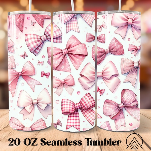 Pink Bow Seamless Tumbler Wrap Coquette Tumbler Sublimation Ribbon Tumbler Designs Girly Tumbler PNG, Gifts for Her, Digital files