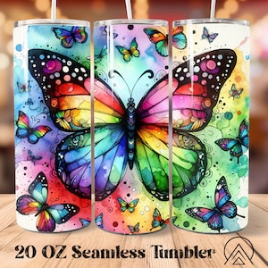 Emballage de gobelet sans couture papillons Gobelet papillon arc-en-ciel sublimation gobelet papillons designs gobelet papillons arc-en-ciel, fichier numérique
