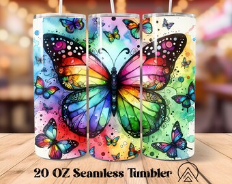 Butterfly Seamless Tumbler wrap Rainbow Butterfly Tumbler sublimation Butterflies Tumbler designs  Rainbow Butterflies Tumbler, Digital file