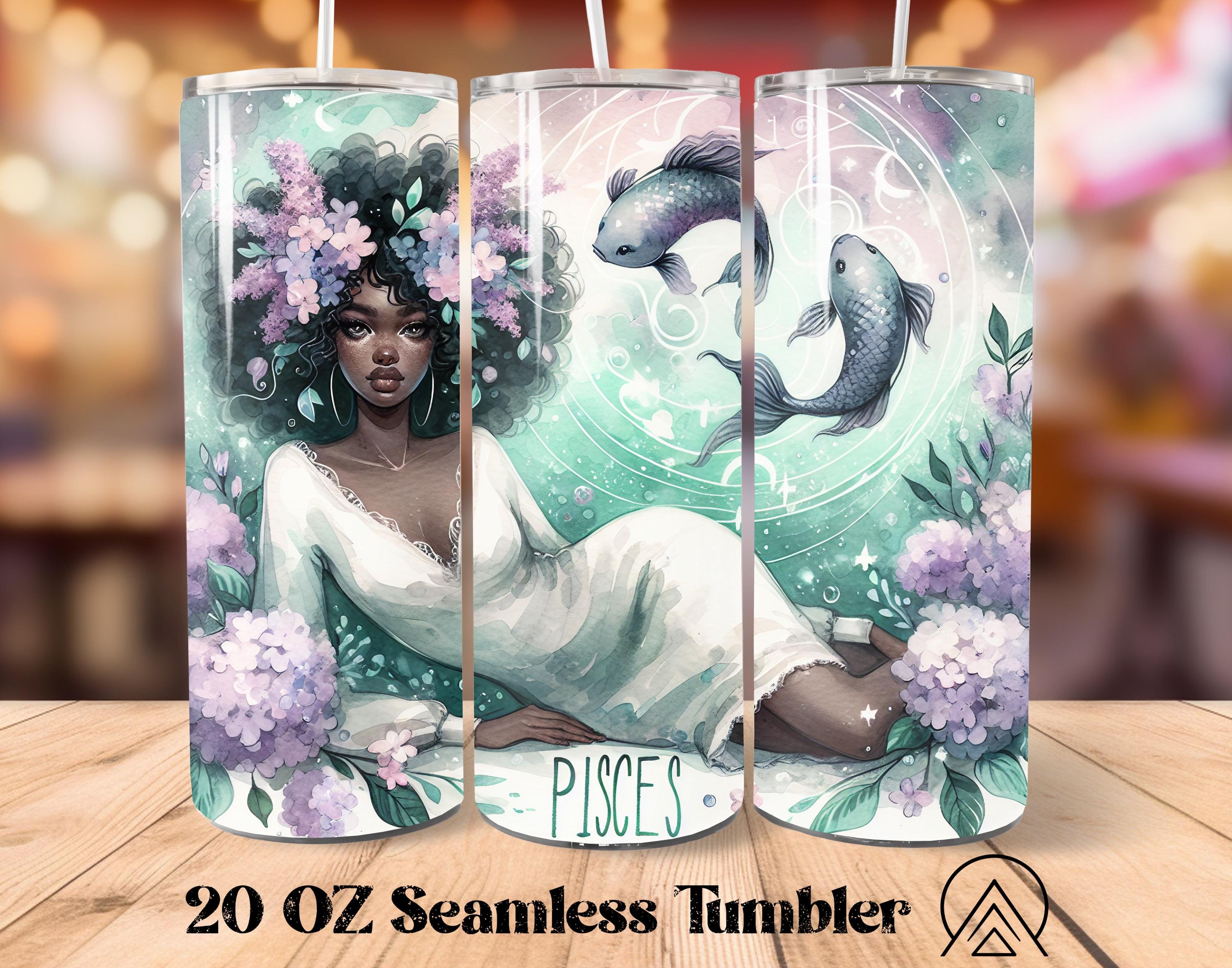 Pisces African Woman Seamless Tumbler Pisces Zodiac Tumbler