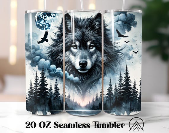Wolf Seamless Tumbler Wrap Moon Wolf Tumbler Sublimation Wild Animal Tumbler Designs Lone Wolf Tumbler PNG, Gifts for him, Digital files