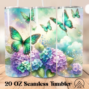 Hydrangea Flowers Seamless tumbler wrap Hydrangea tumbler sublimazione Butterfly Flowers tumbler design, Florals Tumbler PNG, Digital files