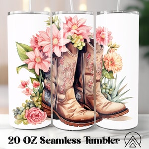 Cowboy boots Flower 20oz Sublimation tumbler designs Western Straight & Tapered tumbler wrap files