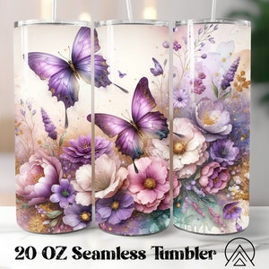 Kosmos Nahtlose Becher wickeln Frühlingsbecher Sublimation Schmetterling Blumen Becher Designs Florals Tumble PNG, Geschenke für sie, digitale Dateien